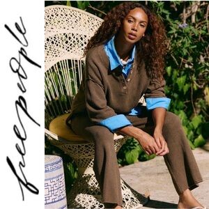 Free People Hailee Sweater Set in Chocolate Brown 100% Cotton Waffle-knit NWT